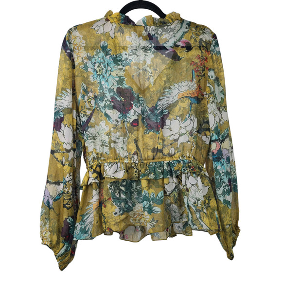 Hemant & Nandita Blouse Keystone Silk Peplum Ruffle Size Small - Picture 6 of 8